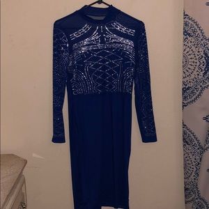 blue with silver rhinestone dress